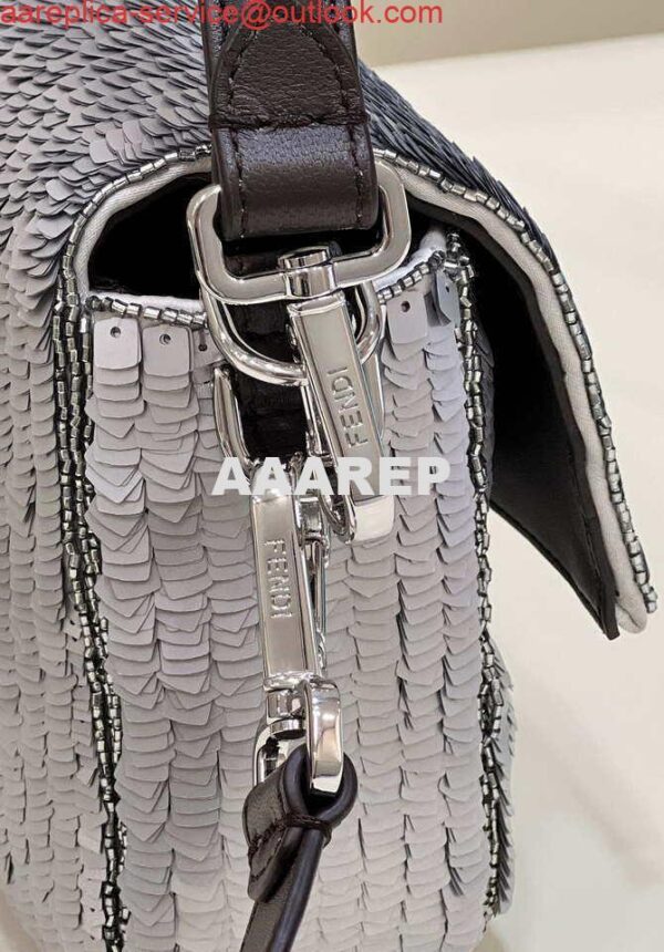 Replica Fendi 8BR600 Medium Baguette Silver sequin and leather bag 8601 6