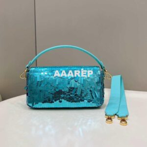 Replica Fendi 8BR600 Medium Baguette Turquoise sequin and leather bag 8601