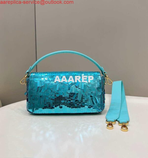 Replica Fendi 8BR600 Medium Baguette Turquoise sequin and leather bag 8601 3