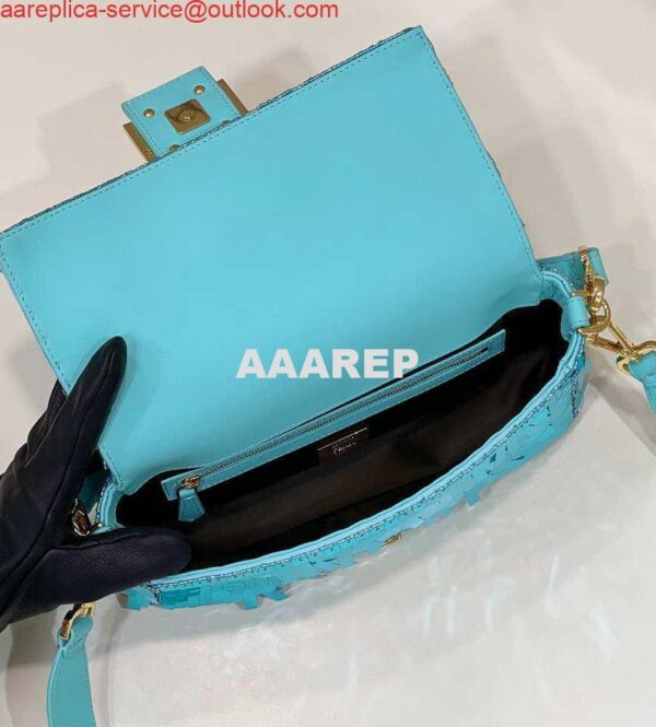 Replica Fendi 8BR600 Medium Baguette Turquoise sequin and leather bag 8601 10