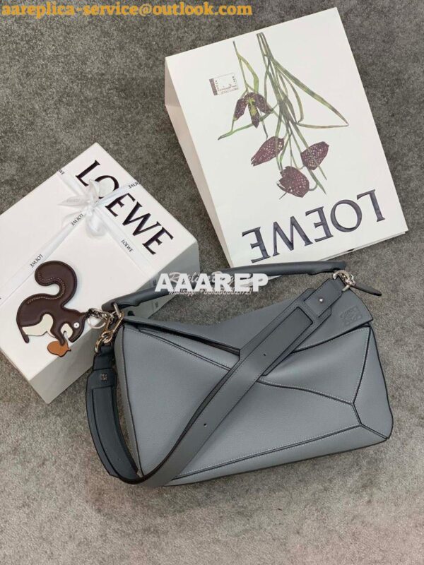 Replica Loewe Puzzle Large Bag in Soft Grained Leather 66003 Ash Blue 4