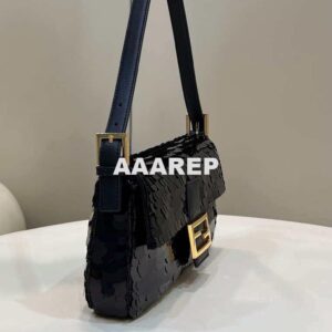 Replica Fendi 8BR792 Medium Baguette 1997 Black Satin Bag with Sequins 8528 2