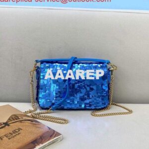 Replica Fendi 8BR792 Medium Baguette 1997 Blue Satin Bag with Sequins 0127L 2