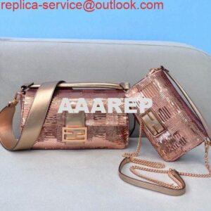 Replica Fendi 8BR792 Medium Baguette 1997 Pink Satin Bag with Sequins 0127L