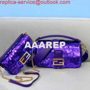 Replica Fendi 8BR792 Medium Baguette 1997 Purple Satin Bag with Sequins 0127L