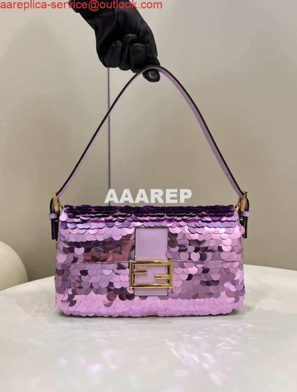 Replica Fendi 8BR792 Medium Baguette 1997 Purple Satin Bag with Sequins 8528 3