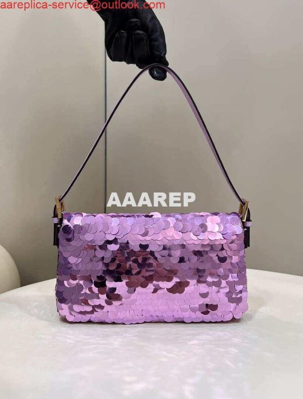 Replica Fendi 8BR792 Medium Baguette 1997 Purple Satin Bag with Sequins 8528 4