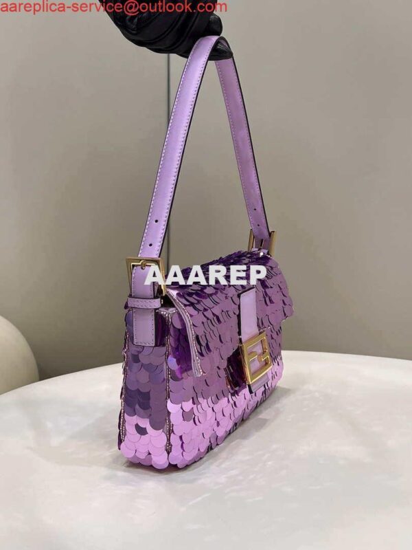 Replica Fendi 8BR792 Medium Baguette 1997 Purple Satin Bag with Sequins 8528 5