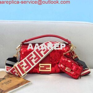 Replica Fendi 8BR792 Medium Baguette 1997 Red Satin Bag with Sequins 0127L