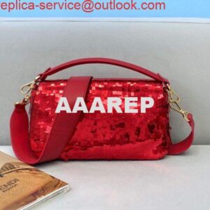 Replica Fendi 8BR792 Medium Baguette 1997 Red Satin Bag with Sequins 0127L 2