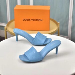 Replica Louis Vuitton Revival Mules 55mm In Blue Monogram Lambskin 2