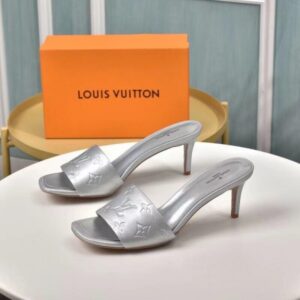 Replica Louis Vuitton Revival Mules 55mm In Silver Metallic Lambskin 2