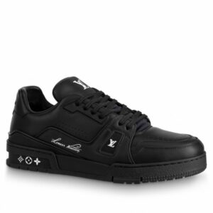 Replica Louis Vuitton Black LV Trainer Sneakers with Wool