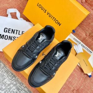 Replica Louis Vuitton Black LV Trainer Sneakers with Wool 2