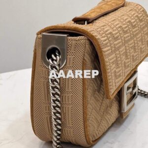 Replica Fendi 8BR793 Midi Baguette Chain FF Fabric Bag Beige 2