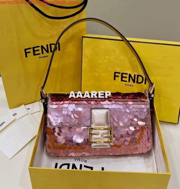 Replica Fendi 8BR792 Medium Baguette 1997 Rose Red Satin Bag with Sequins 8528 11