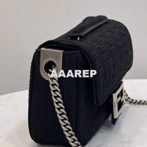 Replica Fendi 8BR793 Midi Baguette Chain FF Fabric Bag Black 2