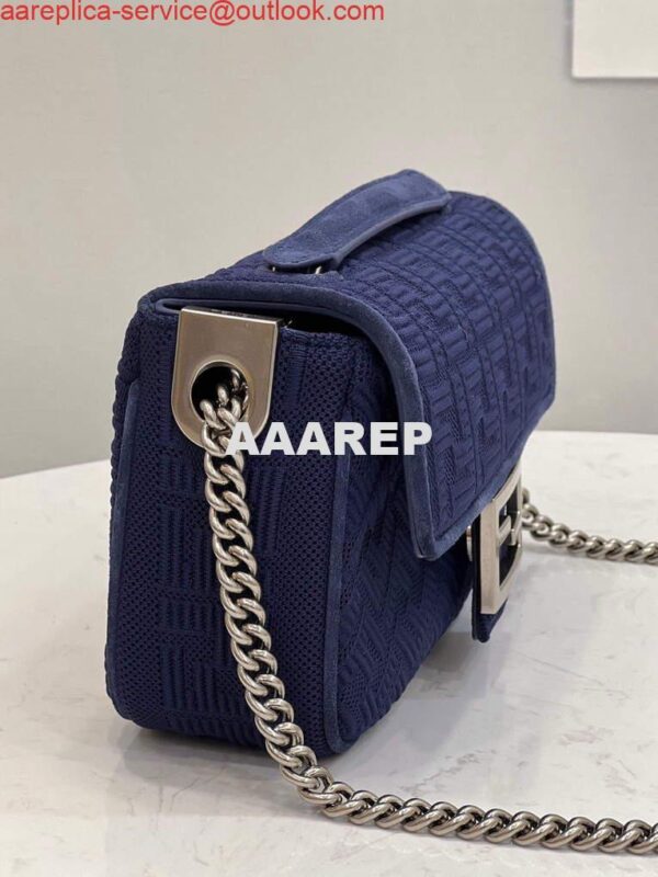 Replica Fendi 8BR793 Midi Baguette Chain FF Fabric Bag Blue 4