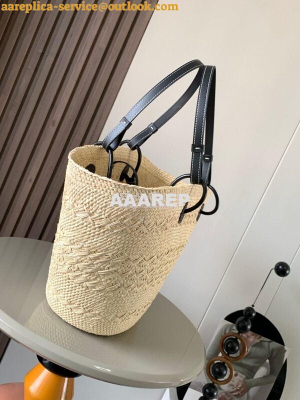 Replica Loewe Anagram Basket bag in Iraca Palm and Black Calfskin A223 6