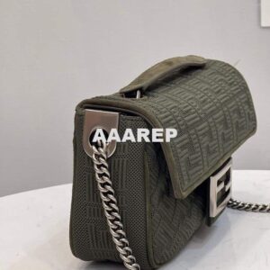 Replica Fendi 8BR793 Midi Baguette Chain FF Fabric Bag Green 2