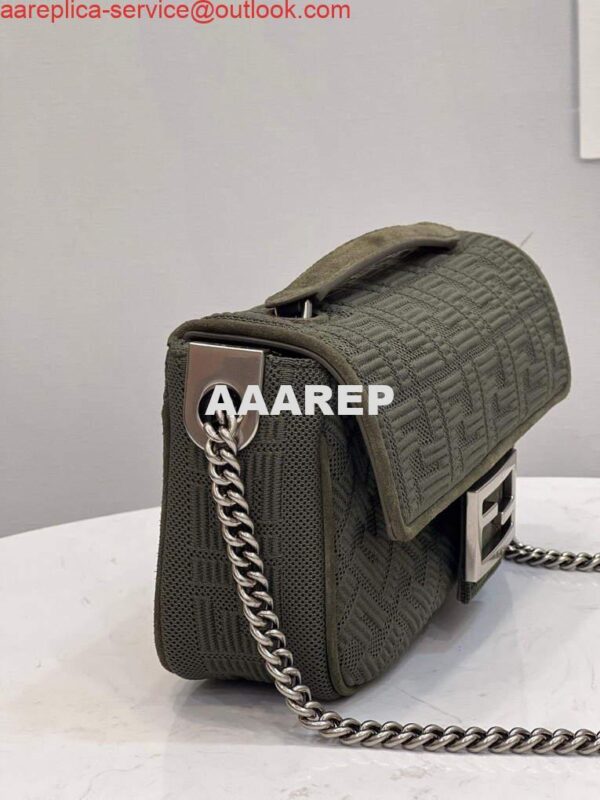 Replica Fendi 8BR793 Midi Baguette Chain FF Fabric Bag Green 4