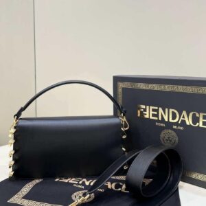 Replica Fendi 8BR801 Baguette brooch Fendace Black leather 8563 bag