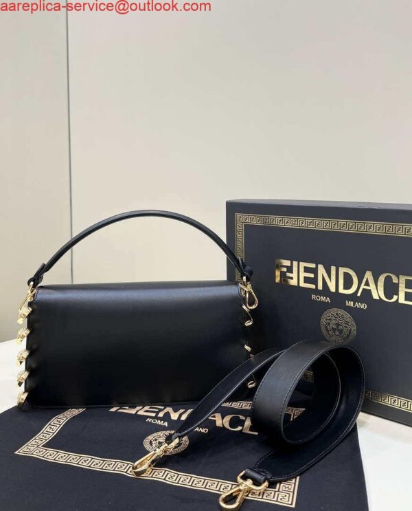 Replica Fendi 8BR801 Baguette brooch Fendace Black leather 8563 bag 3