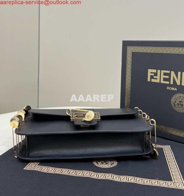 Replica Fendi 8BR801 Baguette brooch Fendace Black leather 8563 bag 5