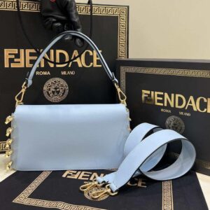 Replica Fendi 8BR801 Baguette brooch Fendace Blue leather 8563 bag