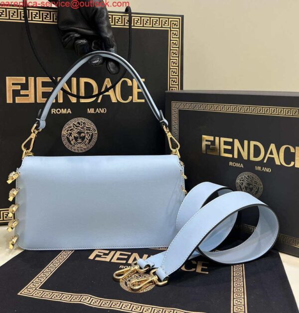 Replica Fendi 8BR801 Baguette brooch Fendace Blue leather 8563 bag 3