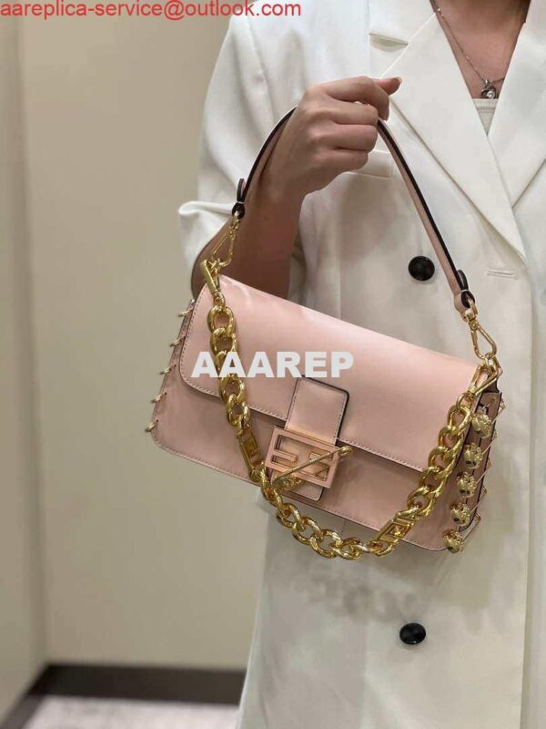 Replica Fendi 8BR801 Baguette brooch Fendace Pink leather 8563 bag 11