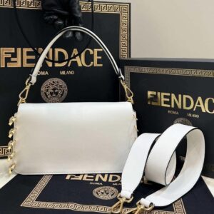 Replica Fendi 8BR801 Baguette brooch Fendace White leather 8563 bag