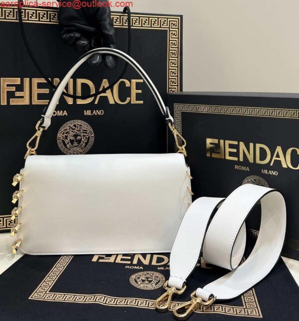 Replica Fendi 8BR801 Baguette brooch Fendace White leather 8563 bag 3