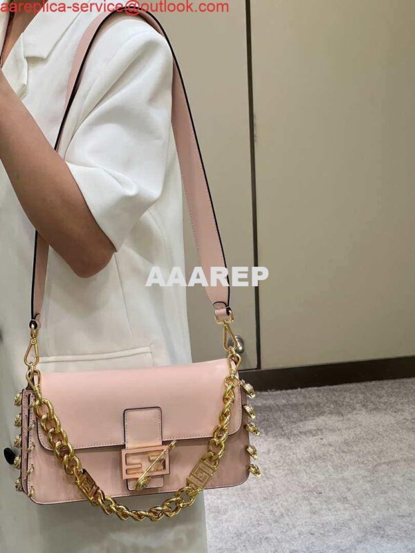 Replica Fendi 8BR801 Baguette brooch Fendace Pink leather 8563 bag 12