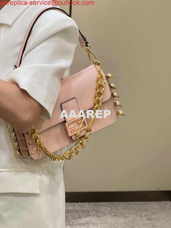 Replica Fendi 8BR801 Baguette brooch Fendace Pink leather 8563 bag 13