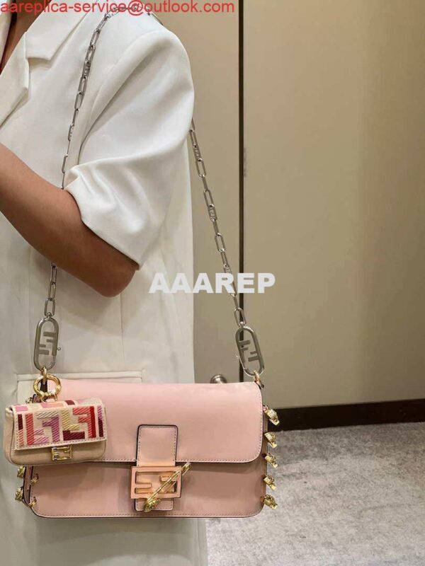 Replica Fendi 8BR801 Baguette brooch Fendace Pink leather 8563 bag 14