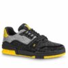 Replica Louis Vuitton LV Trainer Sneakers In Black Denim Leather 2