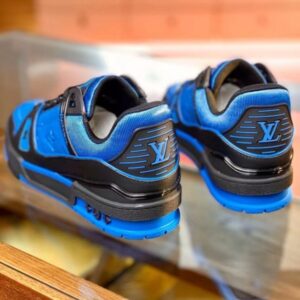 Replica Louis Vuitton LV Trainer Sneakers In Black/Blue Leather 2