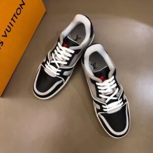 Replica Louis Vuitton LV Trainer Sneakers In Black/Grey Leather 2