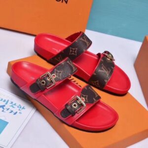 Replica Louis Vuitton Red Bom Dia Mule Monogram Canvas 2