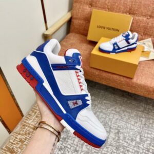 Replica Louis Vuitton LV Trainer Sneakers In Blue/White Leather 2