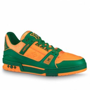 Replica Louis Vuitton LV Trainer Sneakers In Orange/Green Leather