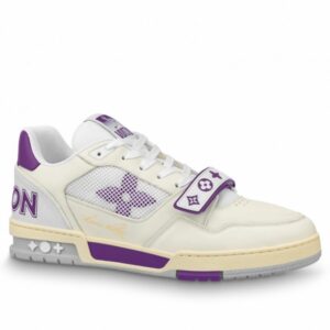 Replica Louis Vuitton LV Trainer Sneakers In Purple/White Leather 2