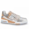 Replica Louis Vuitton LV Trainer Sneakers In Silver Metallic Leather 2