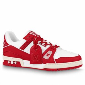 Replica Louis Vuitton LV Trainer Sneakers In White/Red Leather