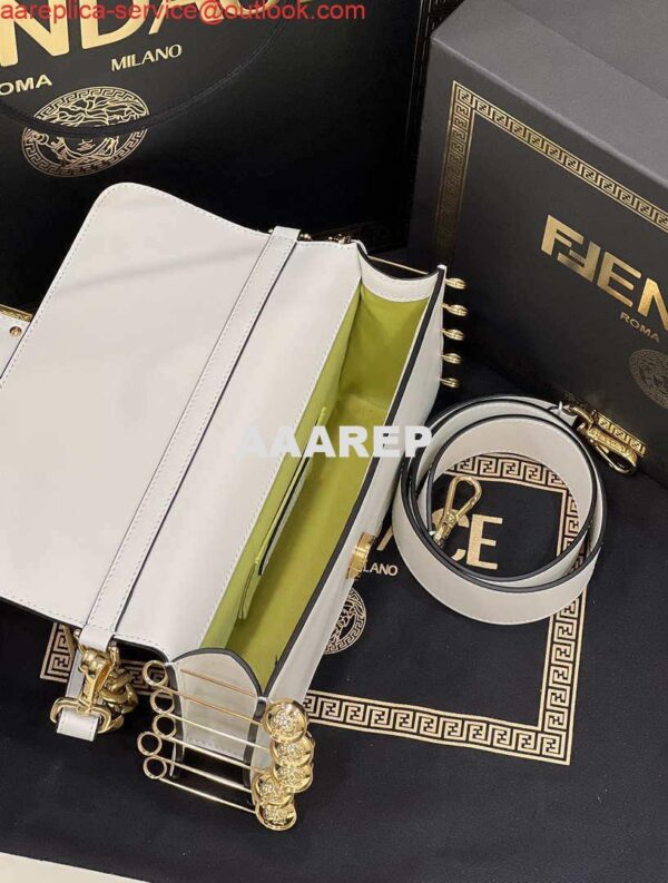 Replica Fendi 8BR801 Baguette brooch Fendace White leather 8563 bag 10