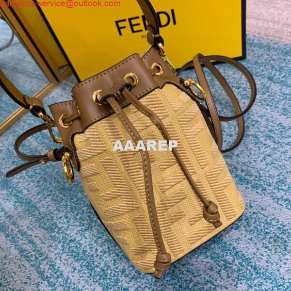 Replica Fendi 8BS010 Mon Tresor Leather And Canvas Mini Bag Apricot 7