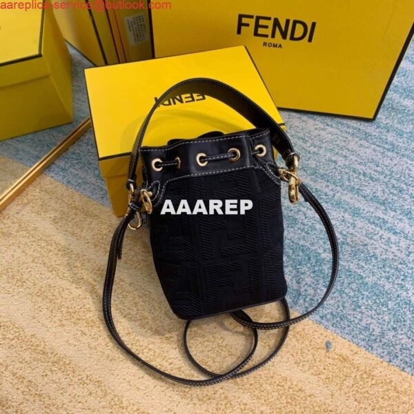 Replica Fendi 8BS010 Mon Tresor Leather And Canvas Mini Bag Black 3