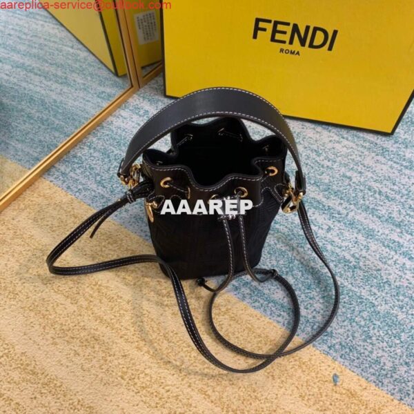 Replica Fendi 8BS010 Mon Tresor Leather And Canvas Mini Bag Black 4