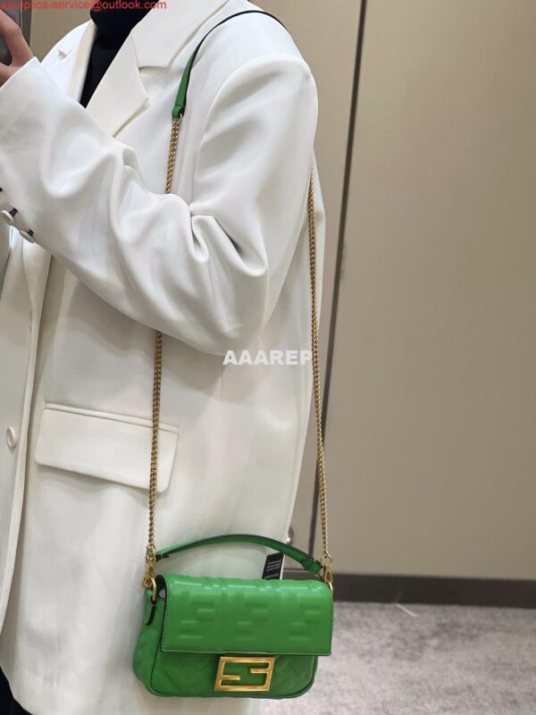 Replica Fendi 8BS017 Baguette Mini Green leather 0135 bag 3